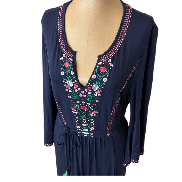 Boden Navy Blue Embroidered Pineapple Dress Size 8 - Picture 2 of 6